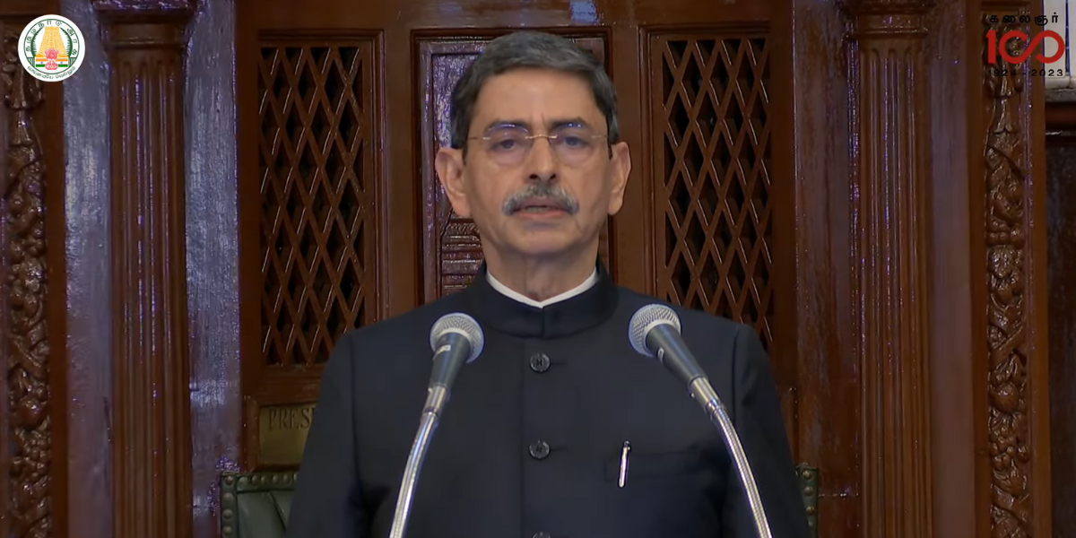 Governor RN Ravi speaking at the Tamil Nadu Legislative Assembly on 12 February. (Screengrab)