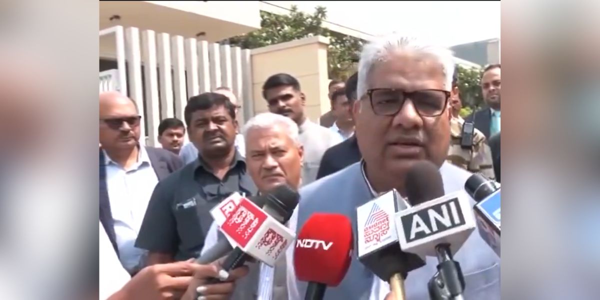 Environment Minister Bhupender Yadav speaking to media. Bhupender Yadav