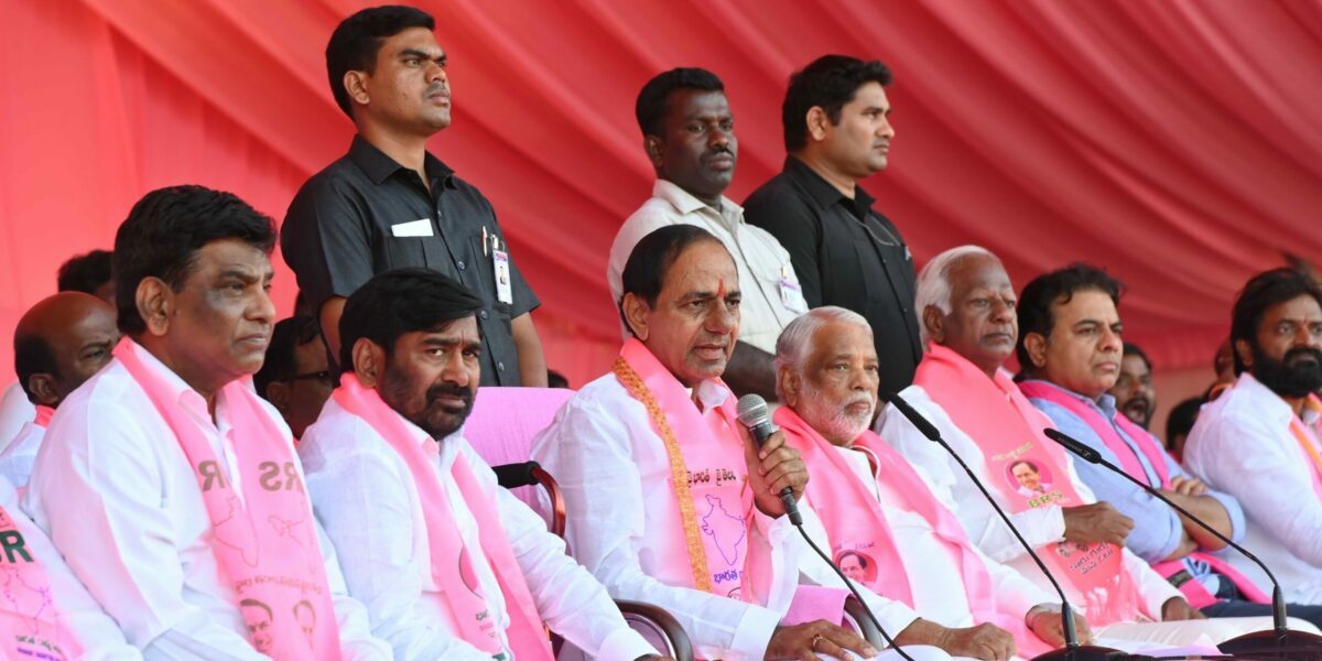 KCR in Nalgonda BRS chief K Chandrashekar Rao addresses a public meeting in the Nalgonda district of Telangana on Tuesday, 13 February, 2024.