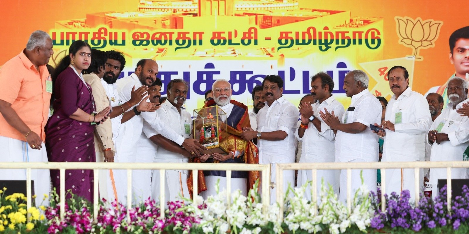 PM Modi in Tirunelveli rally. (X) Modi