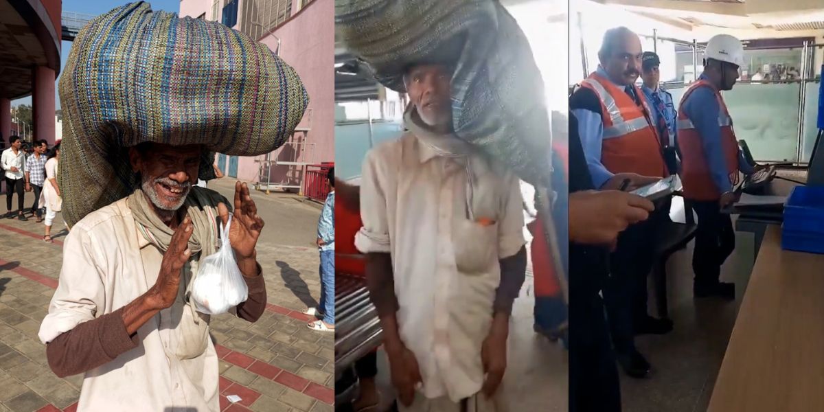 Scrrengrab from the video circulated on X. Bangalore metro farmer