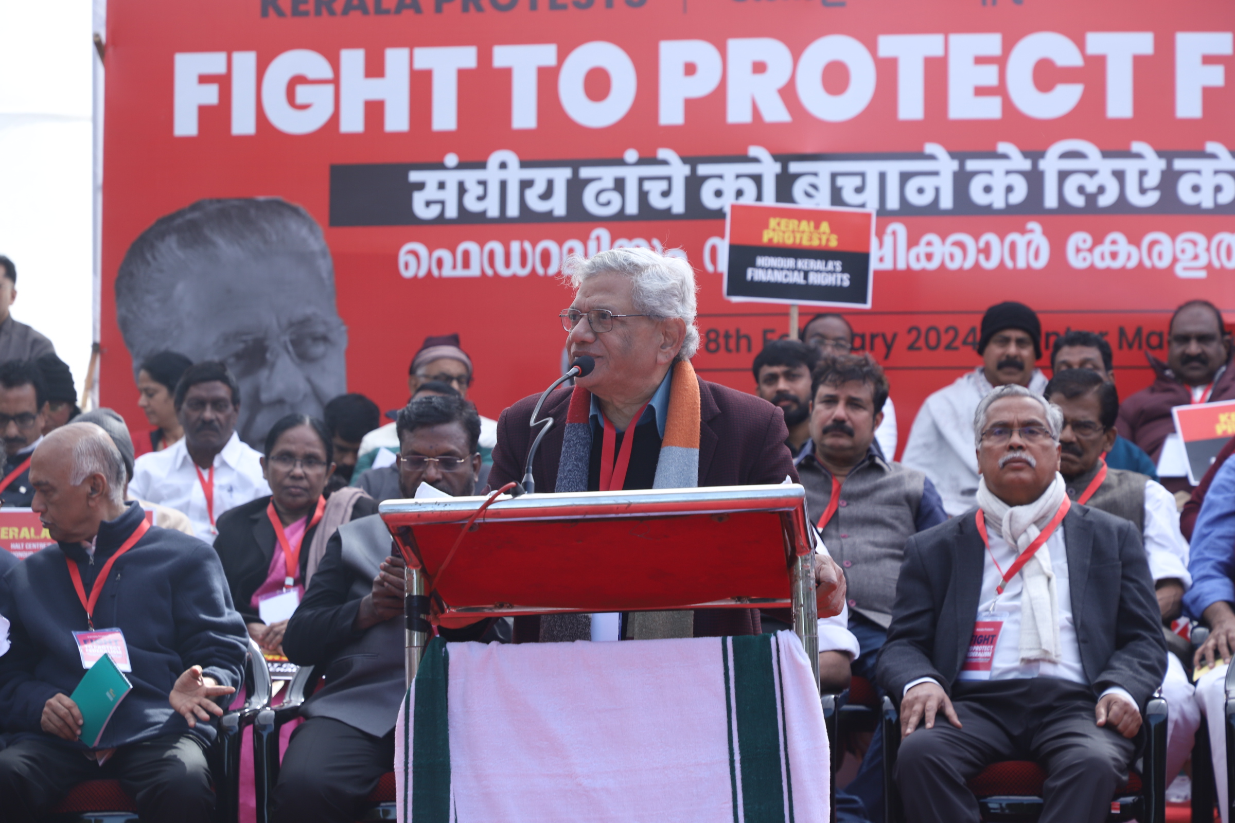 Sitaram Yechury during the Kerala government’s protest in Delhi. (Supplied) What it was like to have Sitaram Yechury as nephew: His uncle recalls