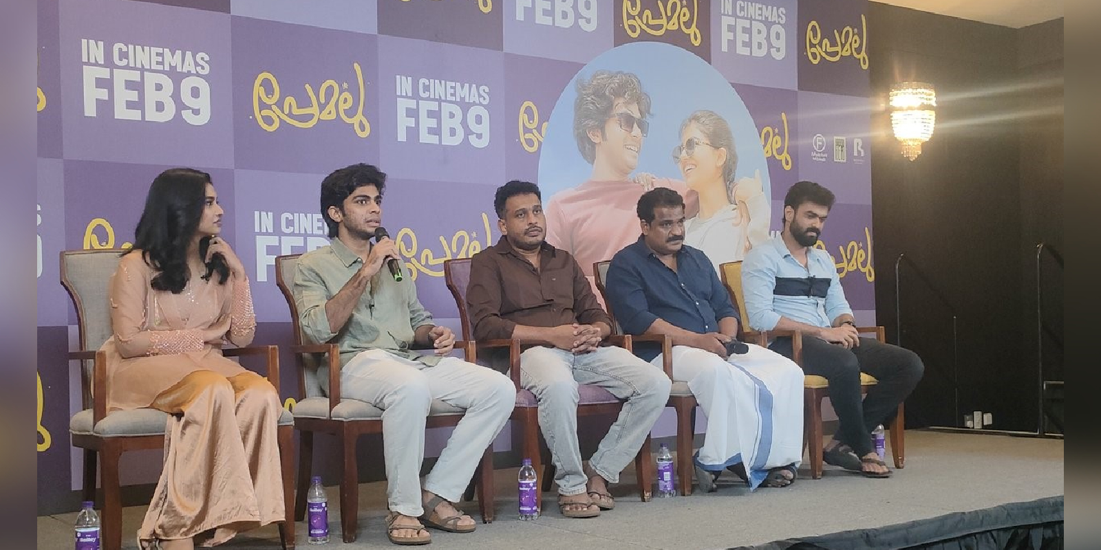 Team Premalu addressing the media Premalu director Girish AD, producer Dileesh Pothen and actors Mamitha and Naslen addressing the media