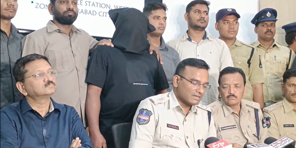 The accused being presented before the media. (Screengrab) Nigerian drug peddler Hyderabad