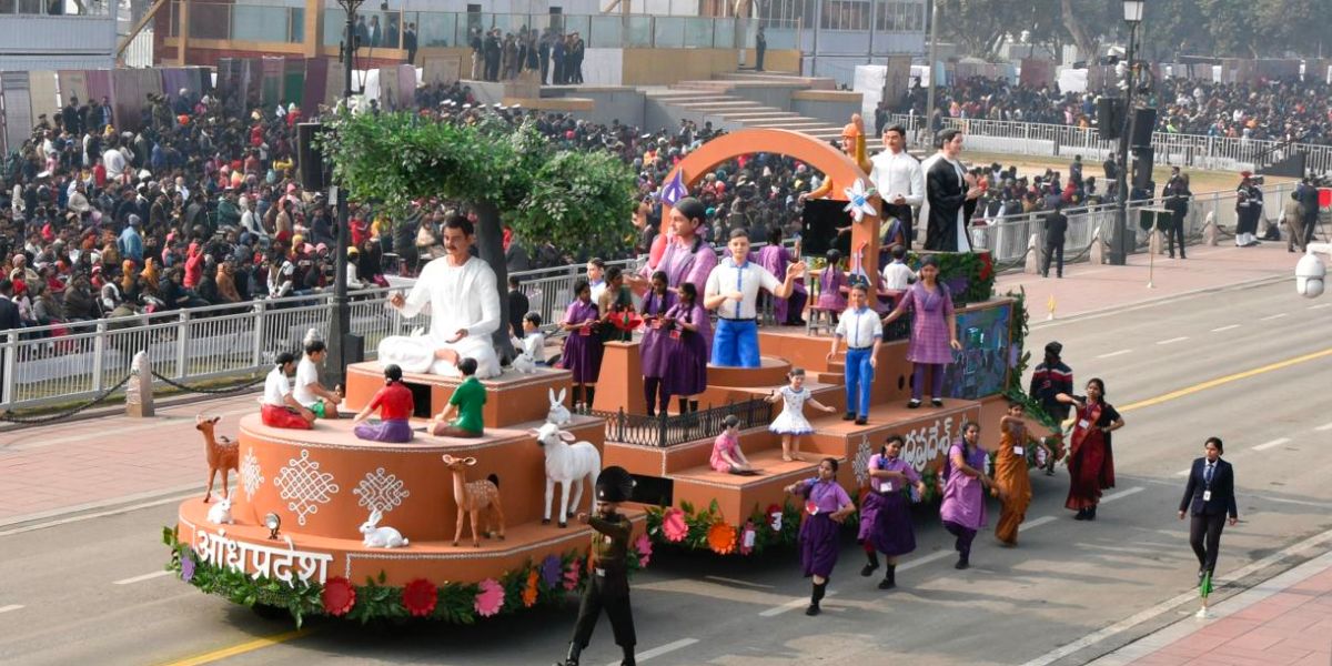 Andhra Pradesh's education-themed tableau. (Supplied)