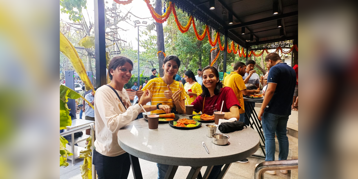 Ankita, Jyotsna, Bhavya (from left) visiting Rameshwaram Cafe for the first time. (South First) Ankita, Jyotsna, Bhavya (from left) visiting Rameshwaram Cafe for the first time. (South First)