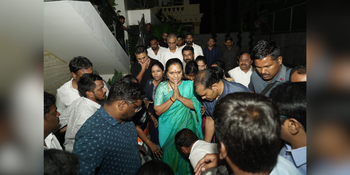 BRS MLC K Kavitha being taken away by ED officials. (BRS) BRS MLC K Kavitha being taken away by ED officials. (BRS)
