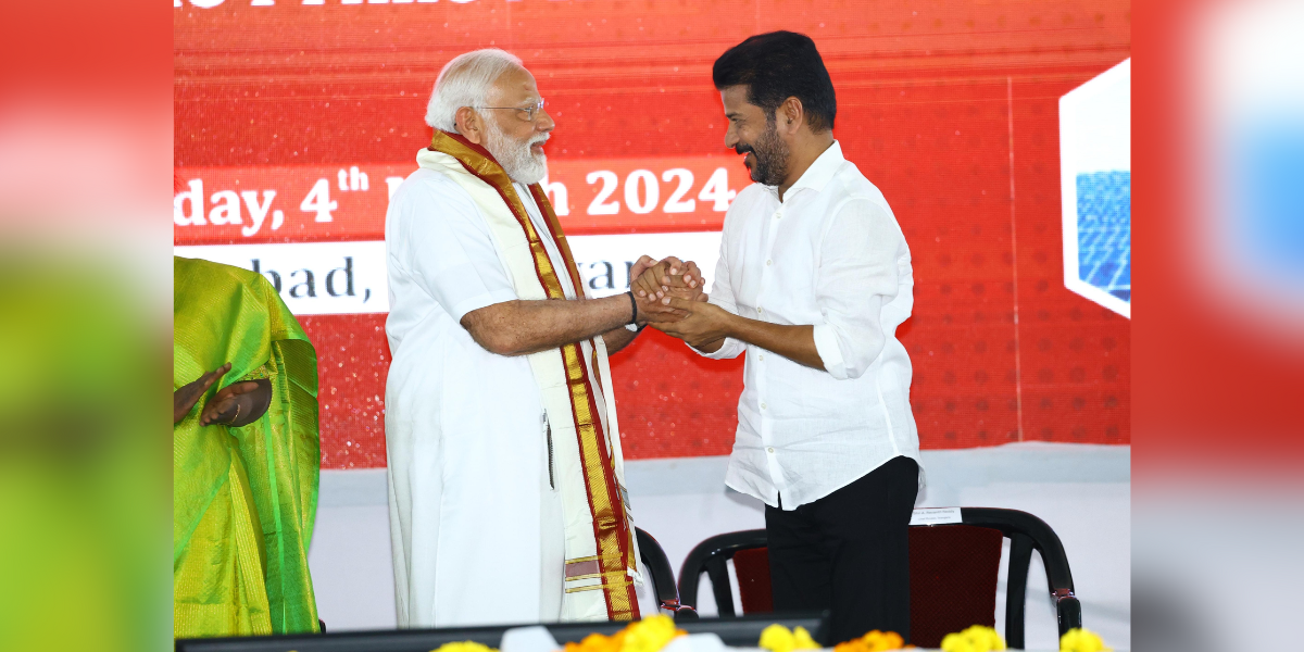 Prime Minister Modi and Telangana CM Revanth Reddy in Adilabad. (X) Prime Minister Modi and Telangana CM Revanth Reddy in Adilabad. (X)