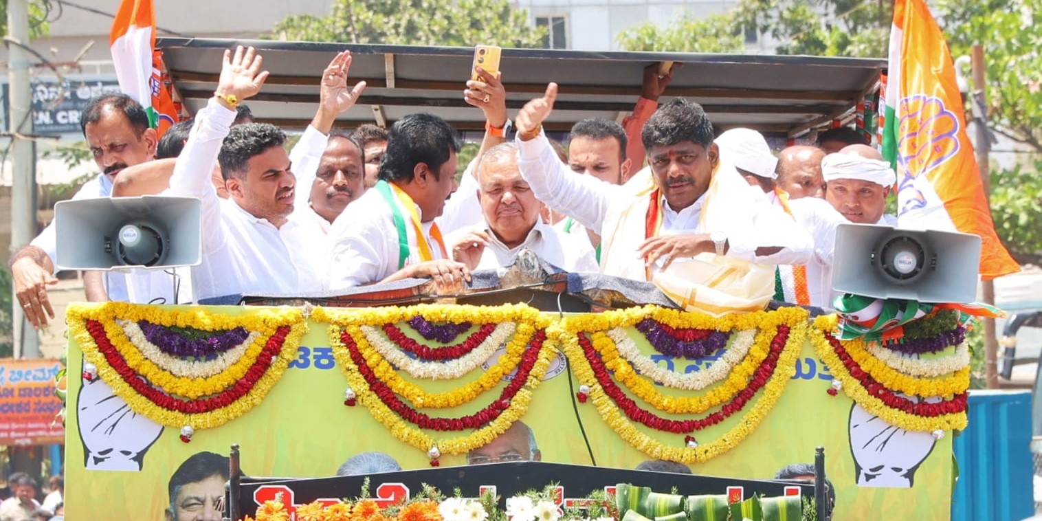 DK Suresh during a rally on the way to file his nomination. (Supplied) DK Suresh nomination