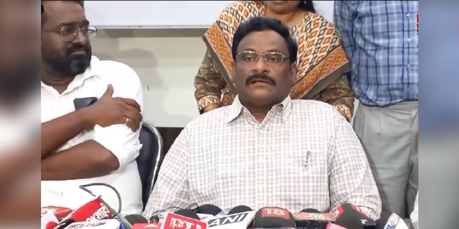 GN Saibaba addressing the media