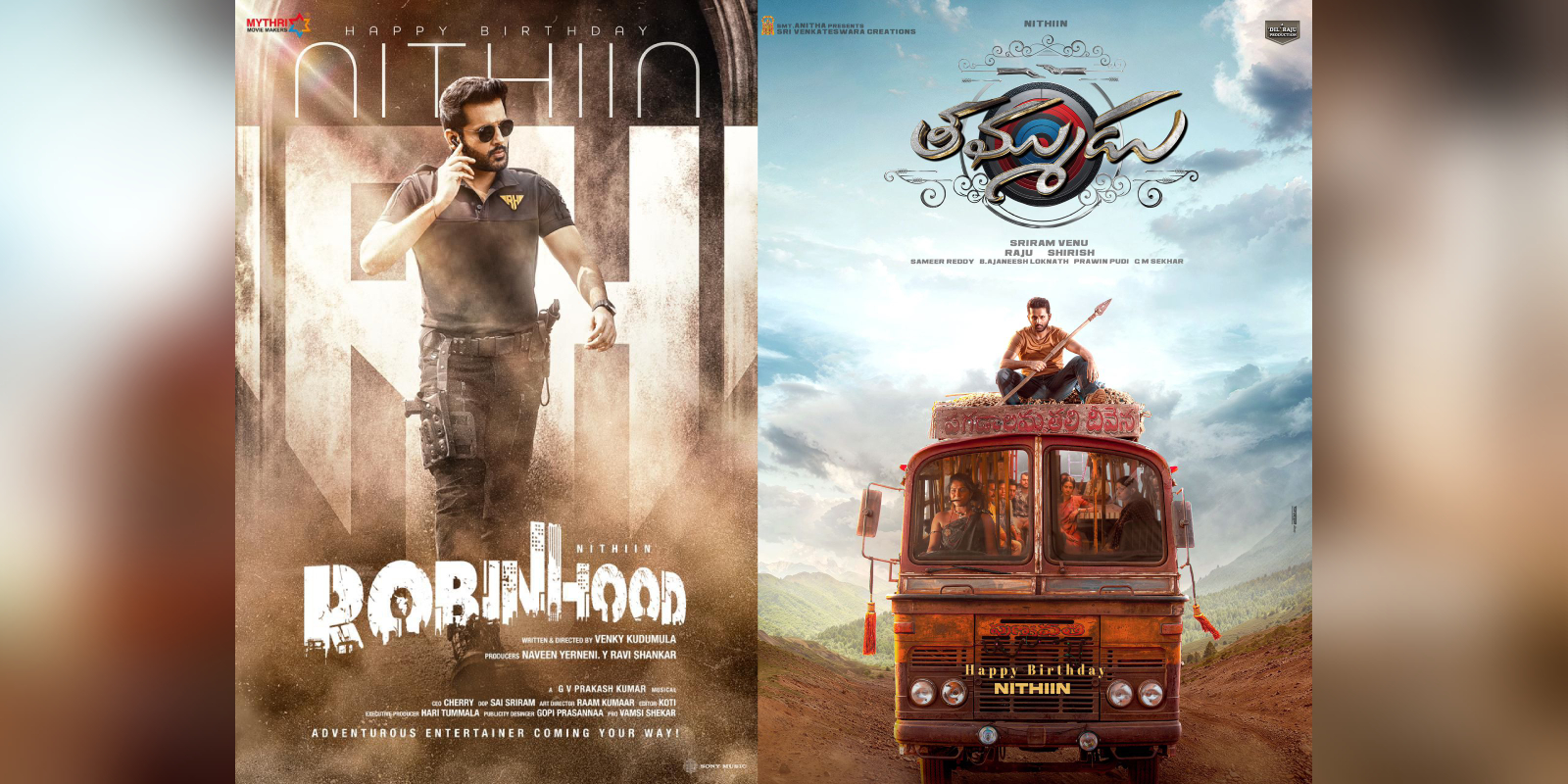 Nithiin’s birthday: First-look posters of Thammudu and Robinhood out Nithiin's birthday: First-look posters of Thammudu and Robinhood out