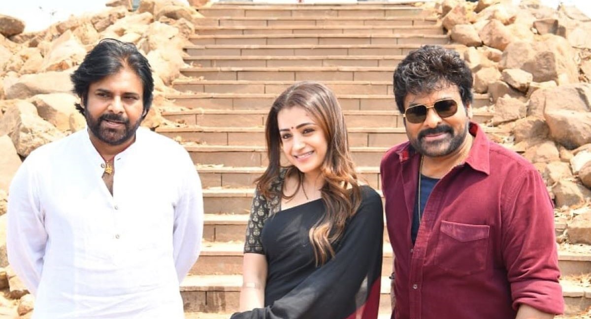 Chiranjeevi with Trisha and Pawan Kalyan Chiranjeevi with Trisha and Pawan Kalyan