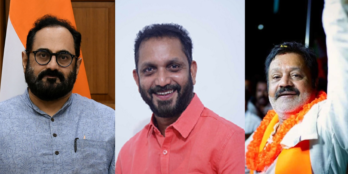 Rajeev Chandrasekhar, K Surendran, Suresh Gopi. (left to right)