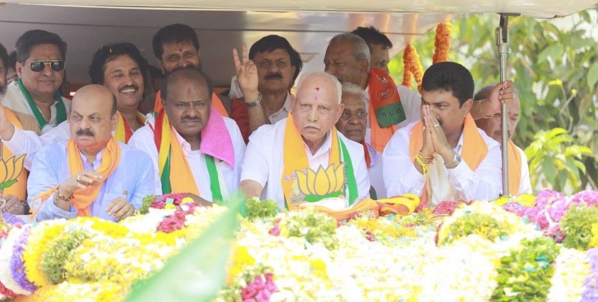 HD Kumaraswamy with BY Raghavendra and BS Yediyurappa HD Kumaraswamy with BY Raghavendra and BS Yediyurappa