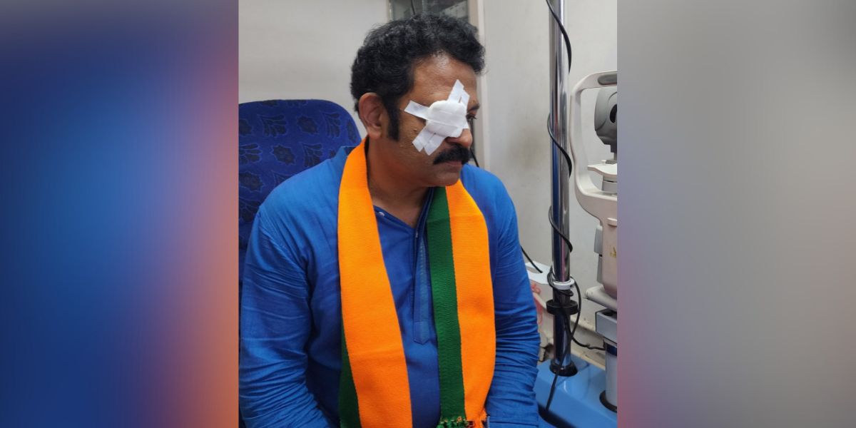 Krishnakumar with a patch on his left eye. (X)