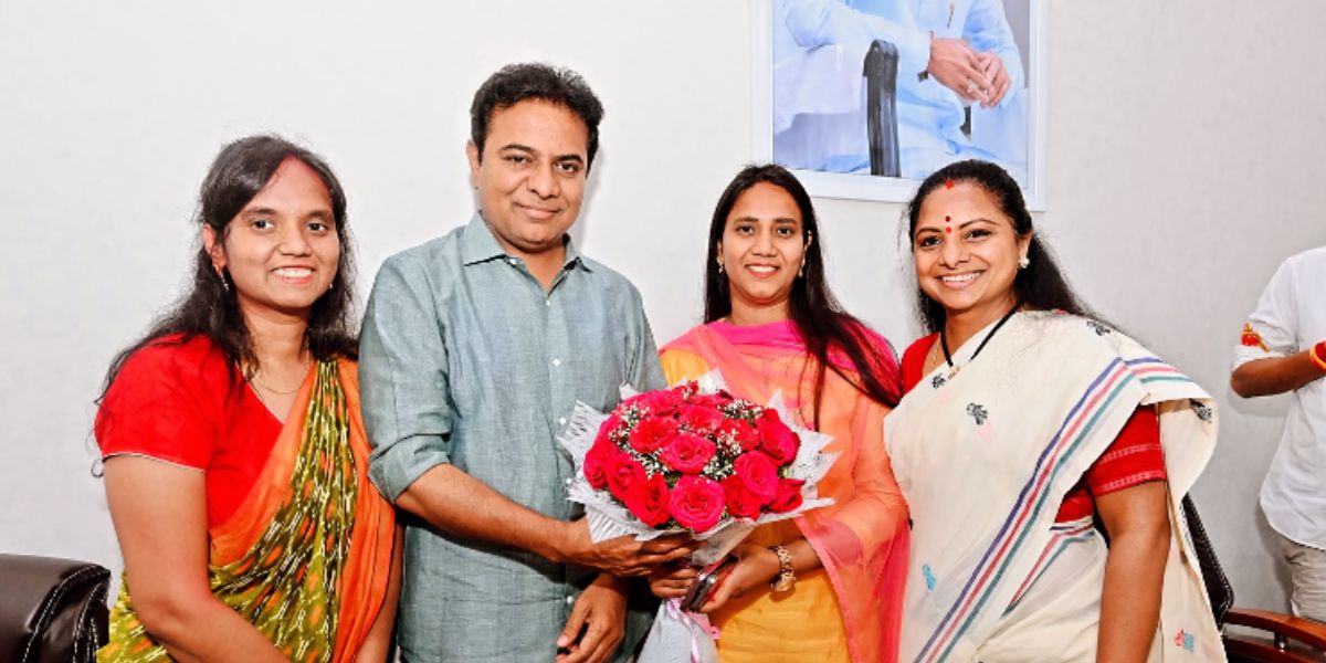 Lasya Nivedita, BRS working president KT Rama Rao, Lasya Nandita, BRS MLC K Kavitha. (File photo/Instagram)