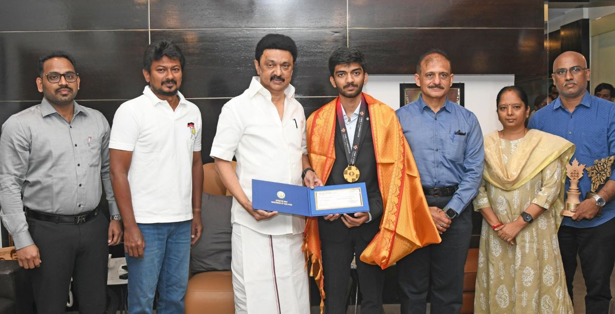MK Stalin with D Gukesh MK Stalin with D Gukesh