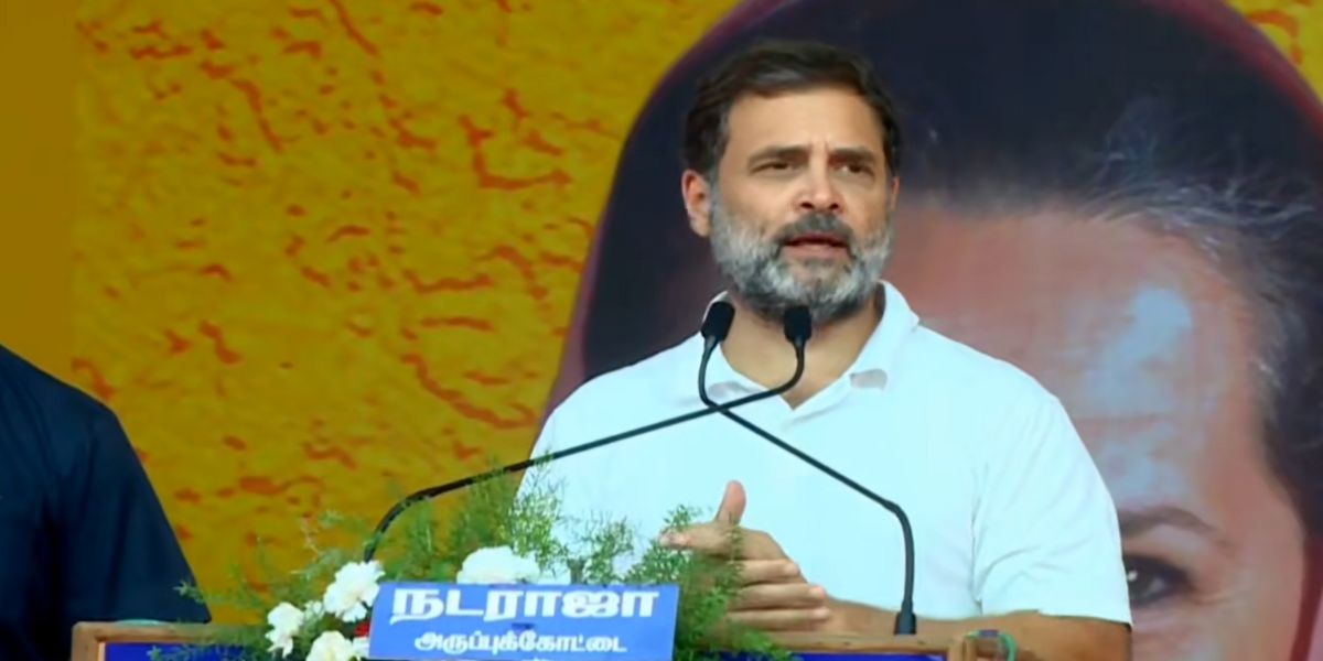 Rahul Gandhi addressing his first election rally in Tamil Nadu in Tirunelveli.