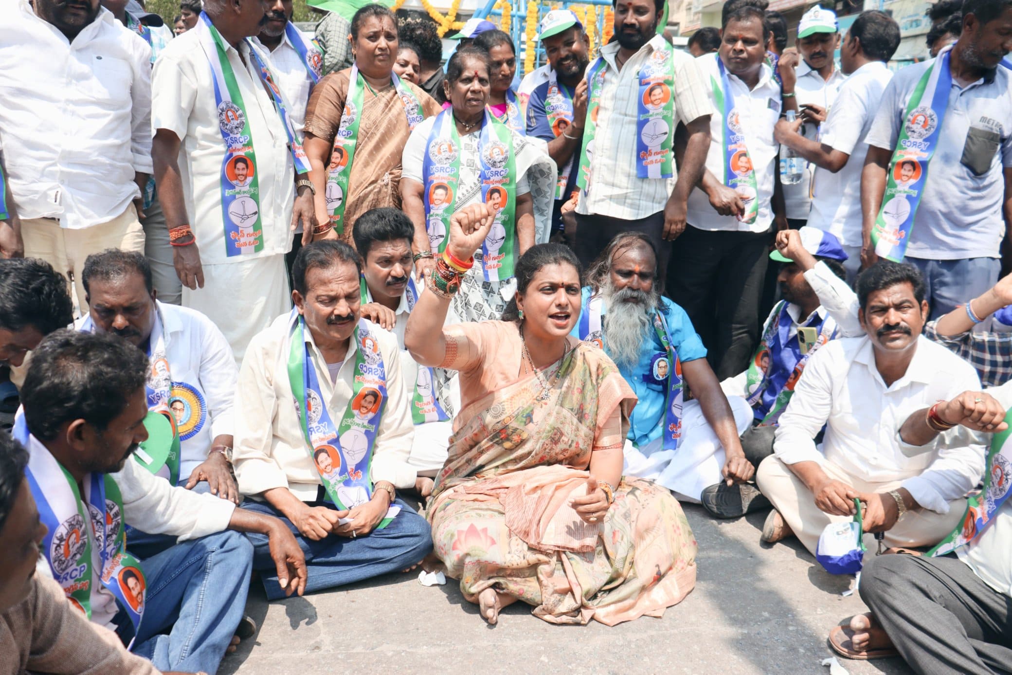 Roja Andhra Pradesh Minister RK Roja staging a protest in Tirupati. (X)