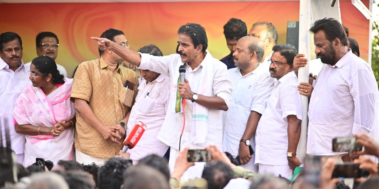 KC Venugopal during a poll rally in Alappuzha. (X)
