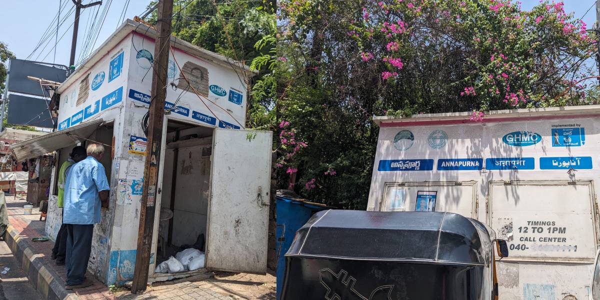 Annapurna Canteens at two locations- one shows unhygienic and other closed (Deepika Pasham/South First)