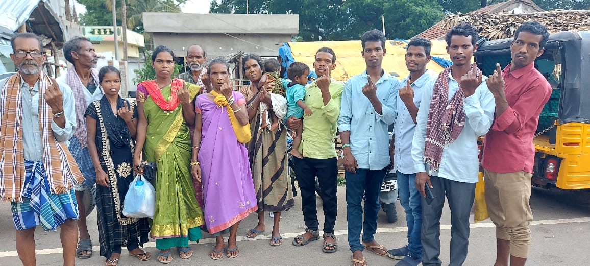 Around a dozen tribals from Paderu in Alluri Sitarama Raju district in AP walked ten kilometers and then traveled another ten kilometers by vehicle to reach polling booth to cast their votes. Andhra pradesh voter turnout