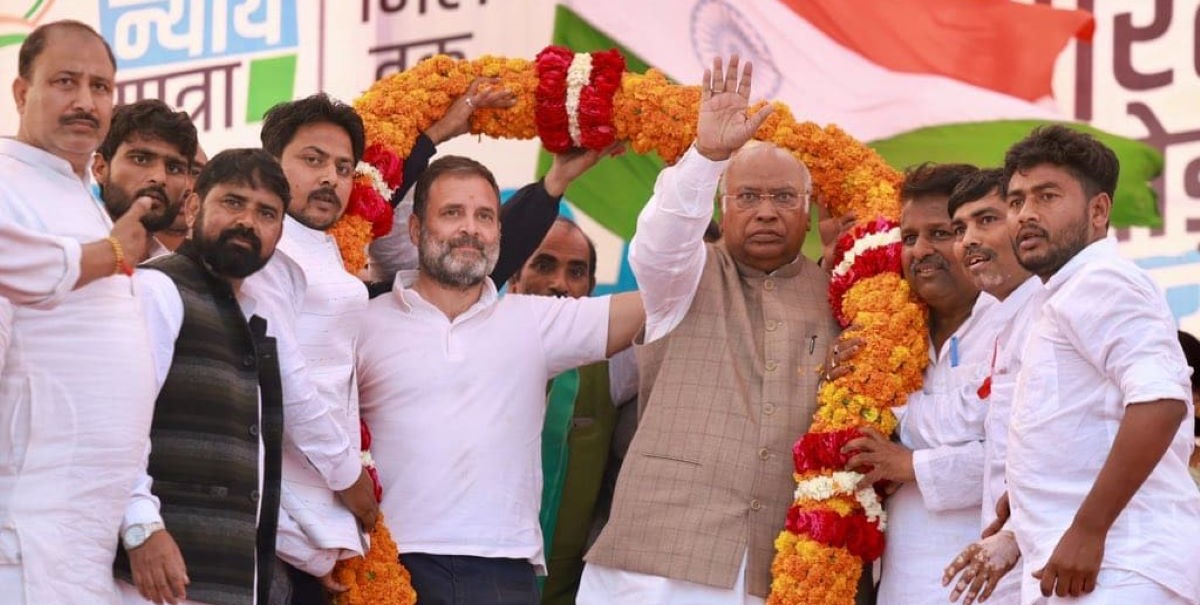 Congress leaders Mallikarjun Kharge and Rahul Gandhi