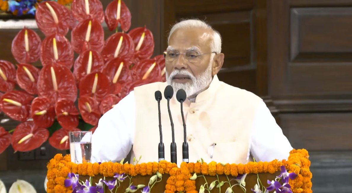 Modi-NDA-Meet Narendra Modi addressing the NDA Parliamentary Party meeting in New Delhi on Friday, 7 June. (BJP/X)
