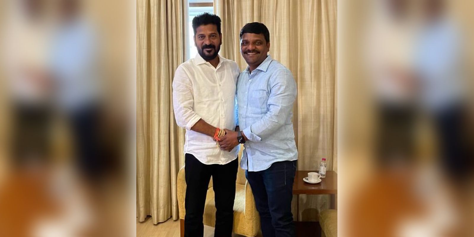Teenmar Mallanna with Revanth Reddy Teenmar Mallanna with Revanth Reddy