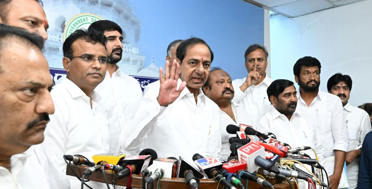 KCR speaking to the media at the Telangana Assembly KCR speaking to the media at the Telangana Assembly