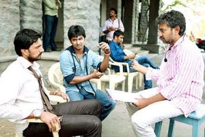 Kichcha Sudeep, Nani, and SS Rajamouli on the sets of Eega