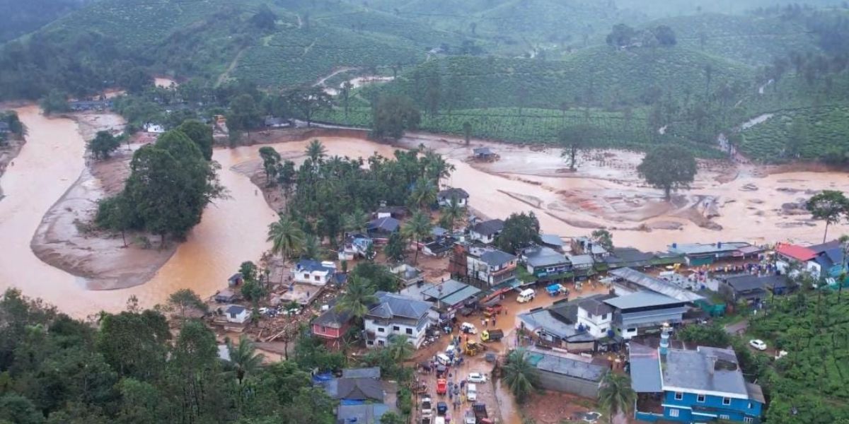 Aerial view of Chooralmala-Mundakkai Areas affected by Wayanad landslides