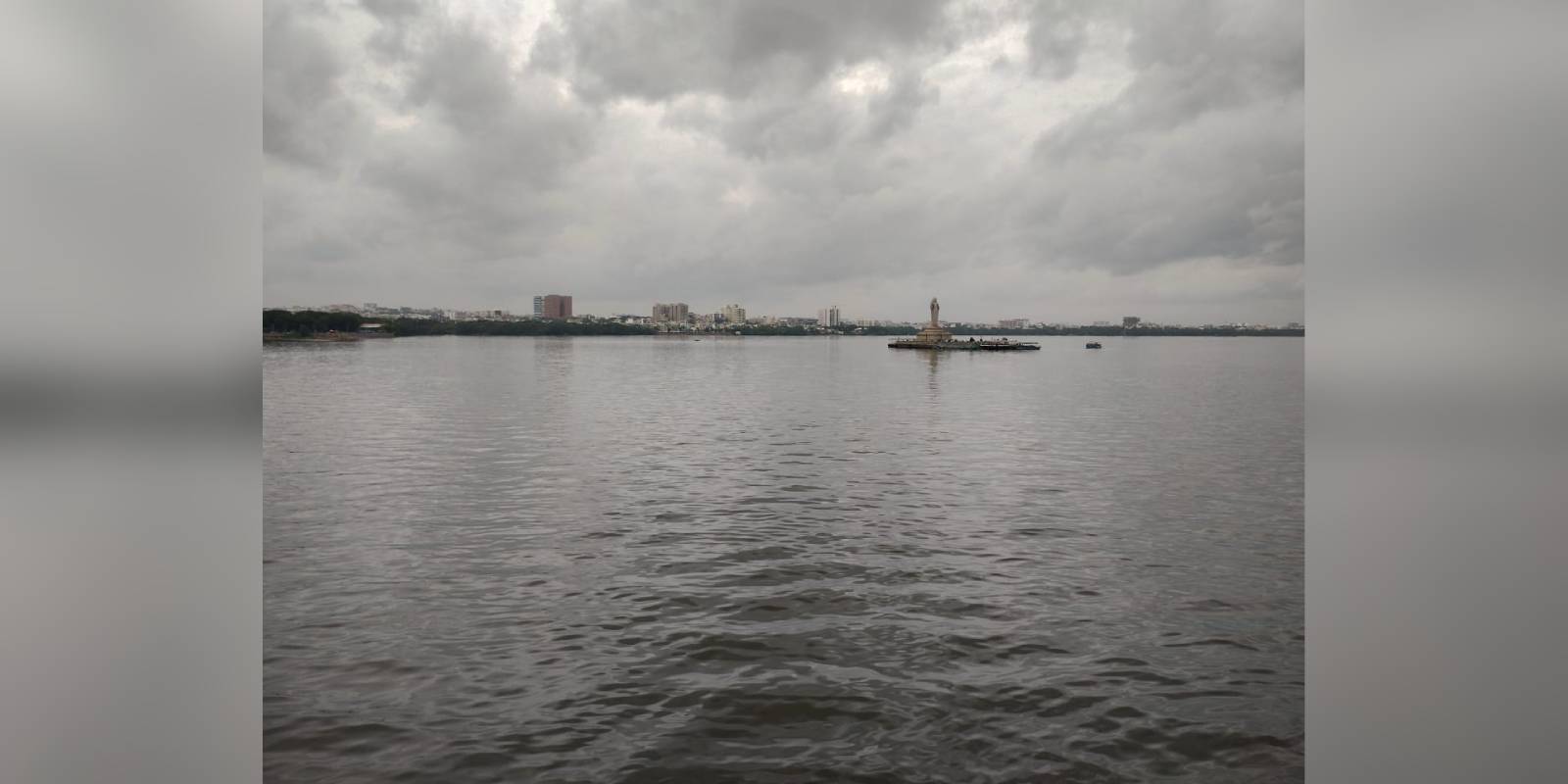 The Hussain Sagar lake filled with rain water The Hussain Sagar lake filled with rain water