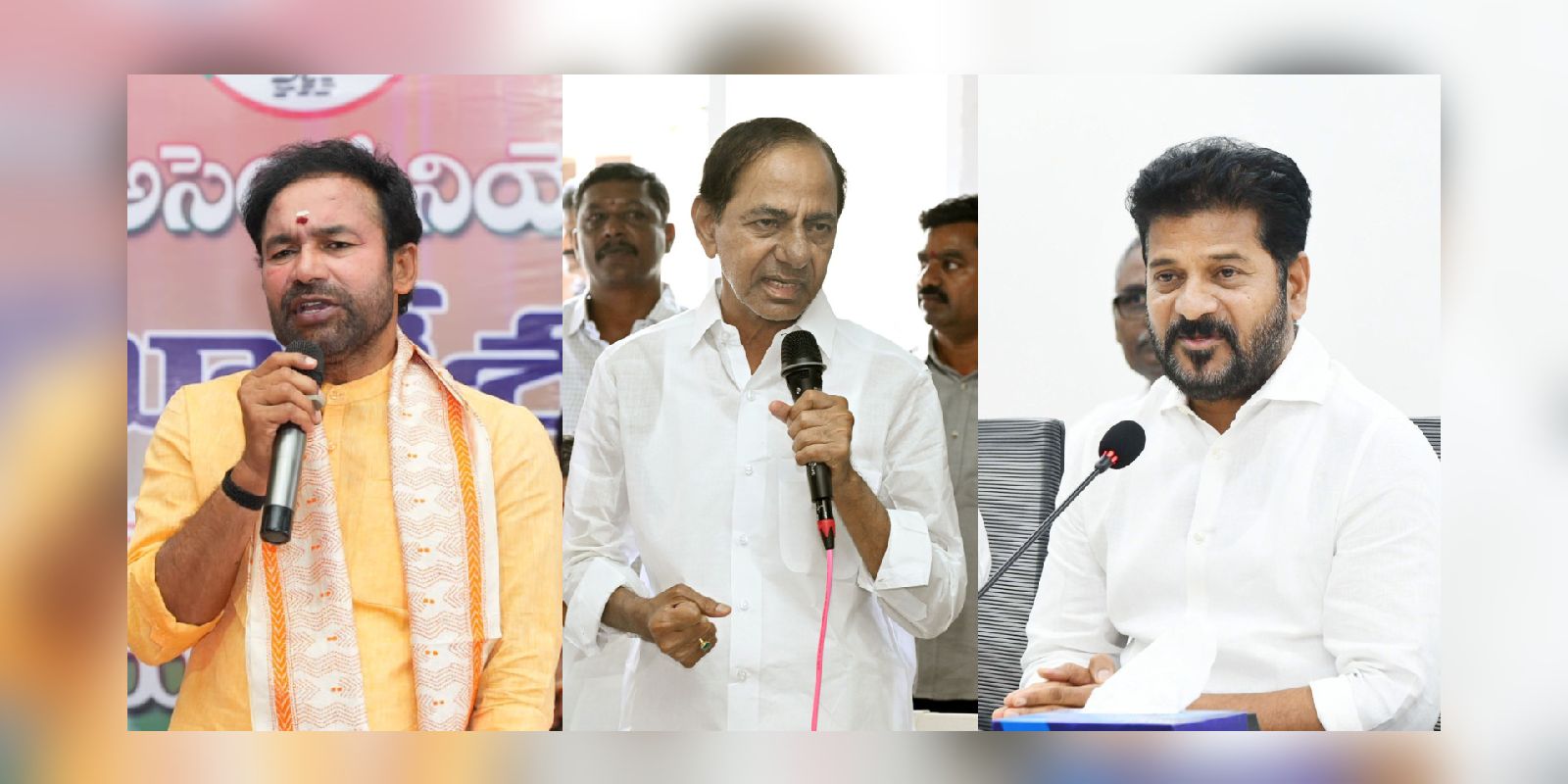 Left to right: Kishan Reddy, KCR, Revanth Reddy Telangana voters MLAs