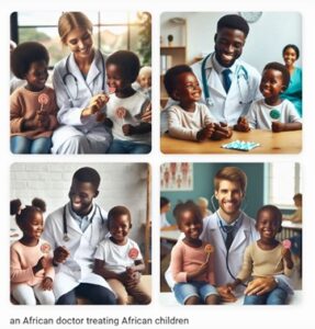 African doctor treating African children. (AI generated)