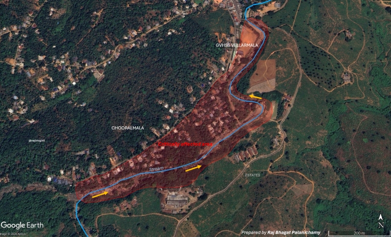 Areas affected in Chooralmala, Vellarmala areas Areas affected in Chooralmala, Vellarmala areas