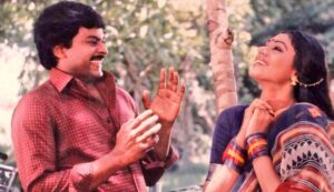 Chiranjeevi and Shobana in a still from Rudraveena