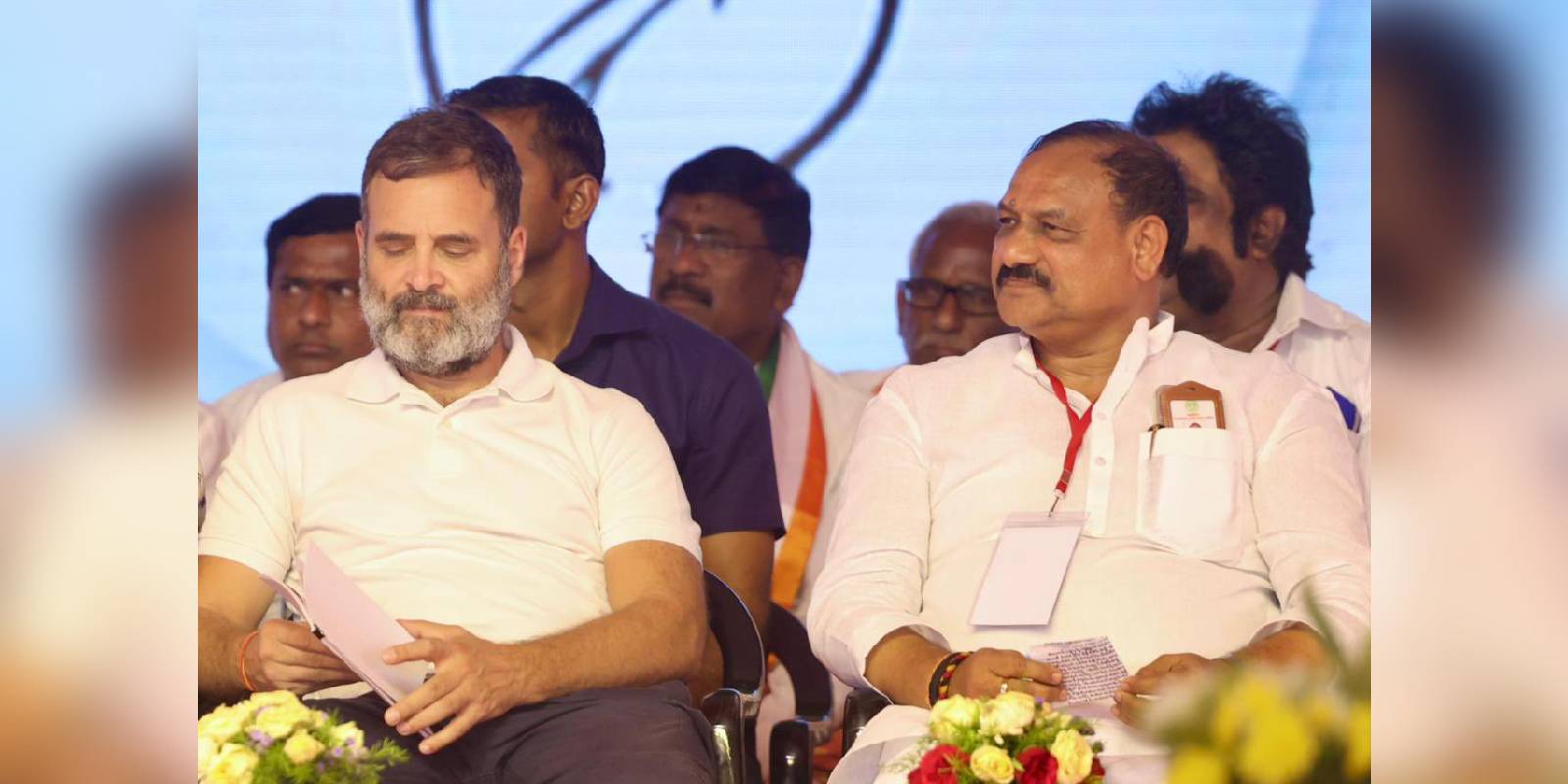 File photo of MLC B Mahesh Goud with Rahul Gandhi
