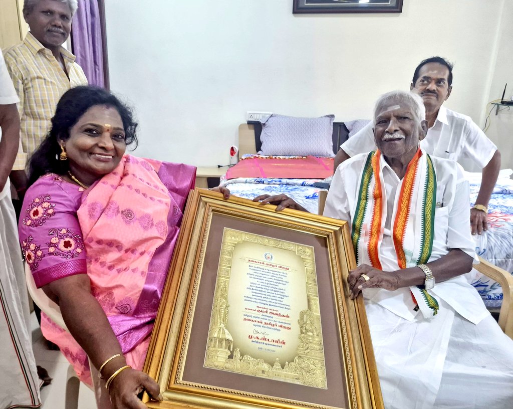 KumariAnanthan Tamilisai Soundararajan and Kumari Ananthan with the award citation. (Dr Tamilisai Soundararajan/X)