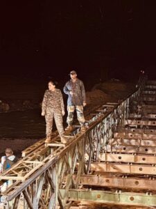 Major Sita Ashok Shelke overseeing the construction of the Bailey bridge.