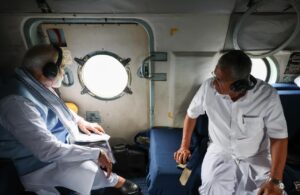 Prime Minister Narendra Modi and Chief Minister Pinarayi Vijayan conducting an aerial survey of the disaster-hit areas. (Supplied)