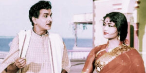 Akkineni Nageswara Rao and Savitri in a still from Mooga Manasulu