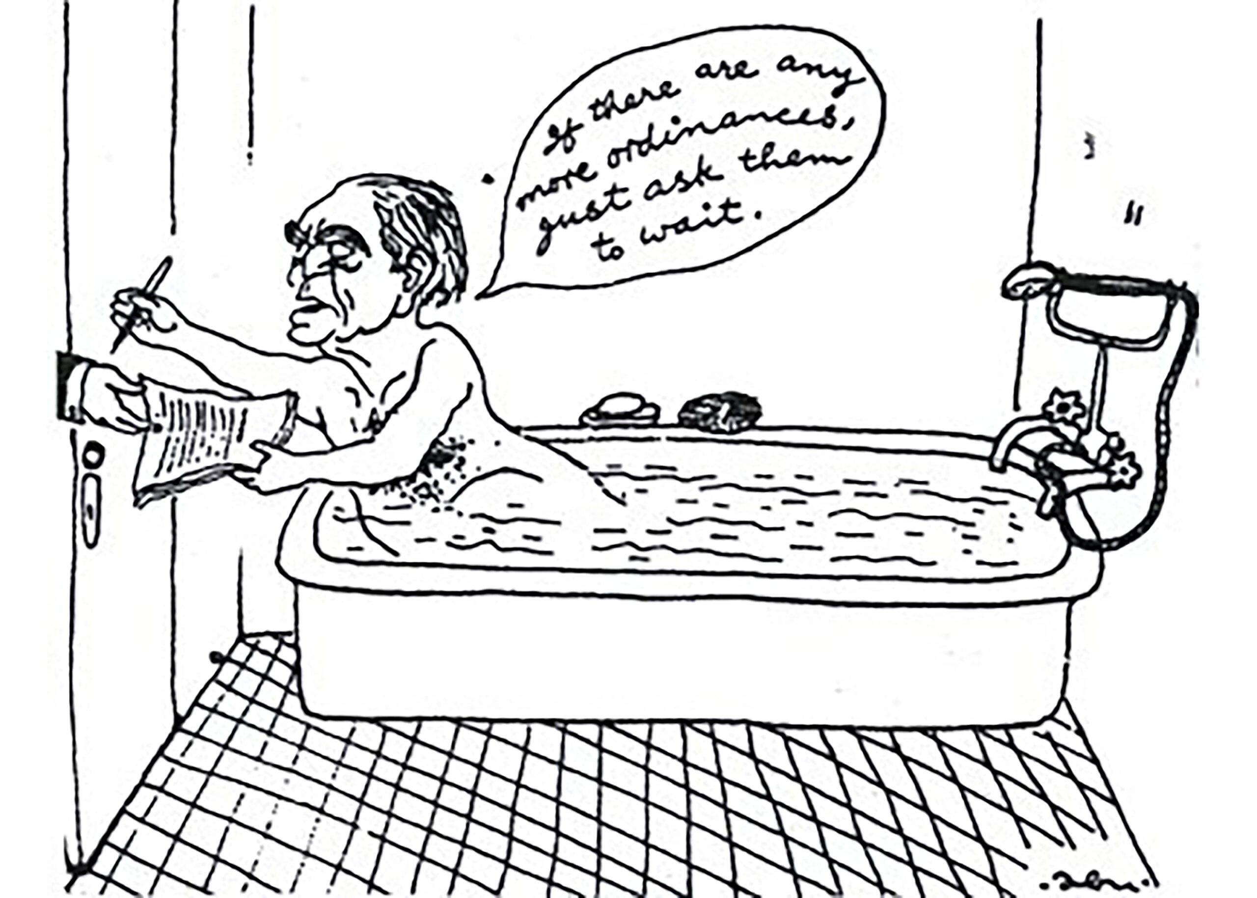 CARTOON-AbuAbraham2 Abu Abraham famously lampooned the Emergency by showing the then president Fakhruddin Ali Ahmed in a bathtub hurriedly signing the declaration.