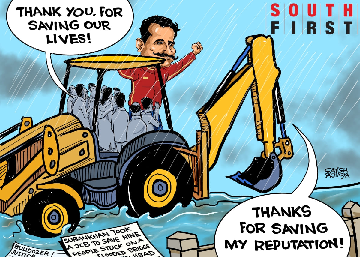 Khammam man drives his JCB into flooded waters to save nine people in Telangana