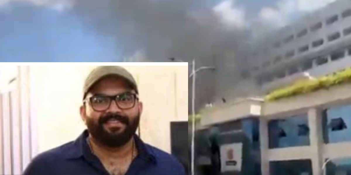 The deceased Sujay Panicker and the smoke from Ramaiah Medical College Hospital Kerala man Sujay dies in Ramaiah hospital fire, family cries foul