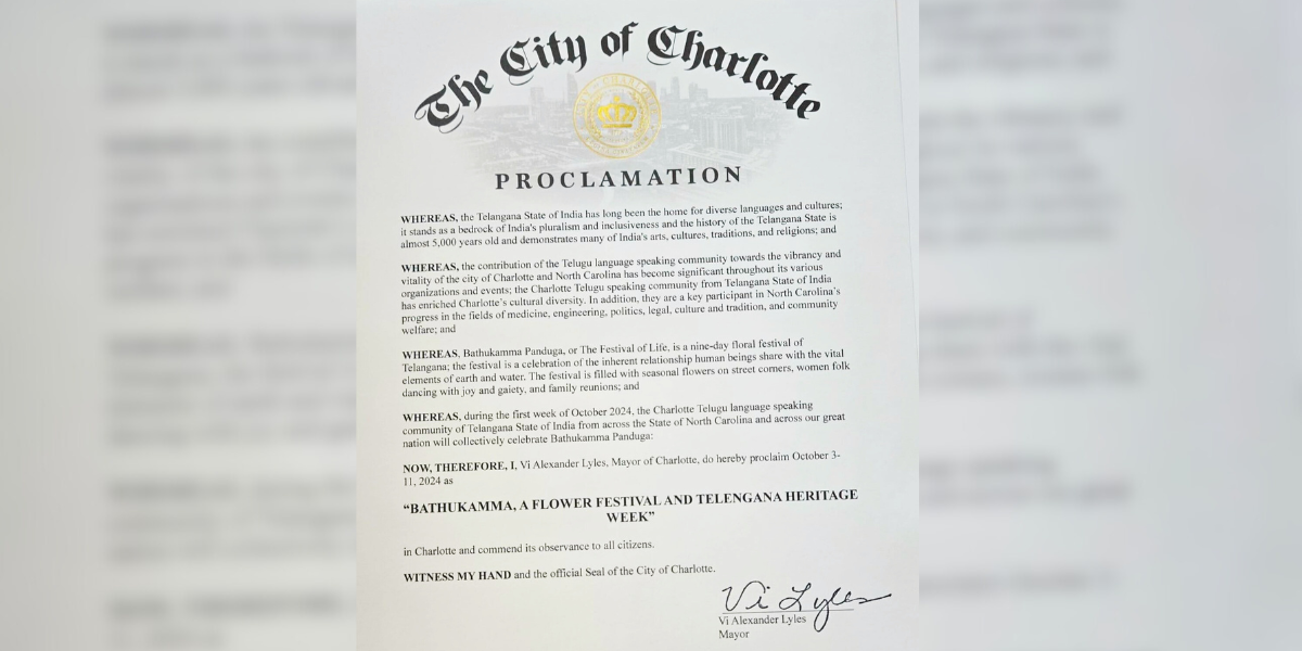 Charlotte in North Carolina to celebrate Telangana Heritage Week