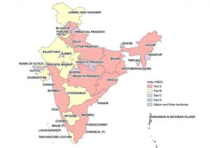Map of Indian states and their types in 1951.