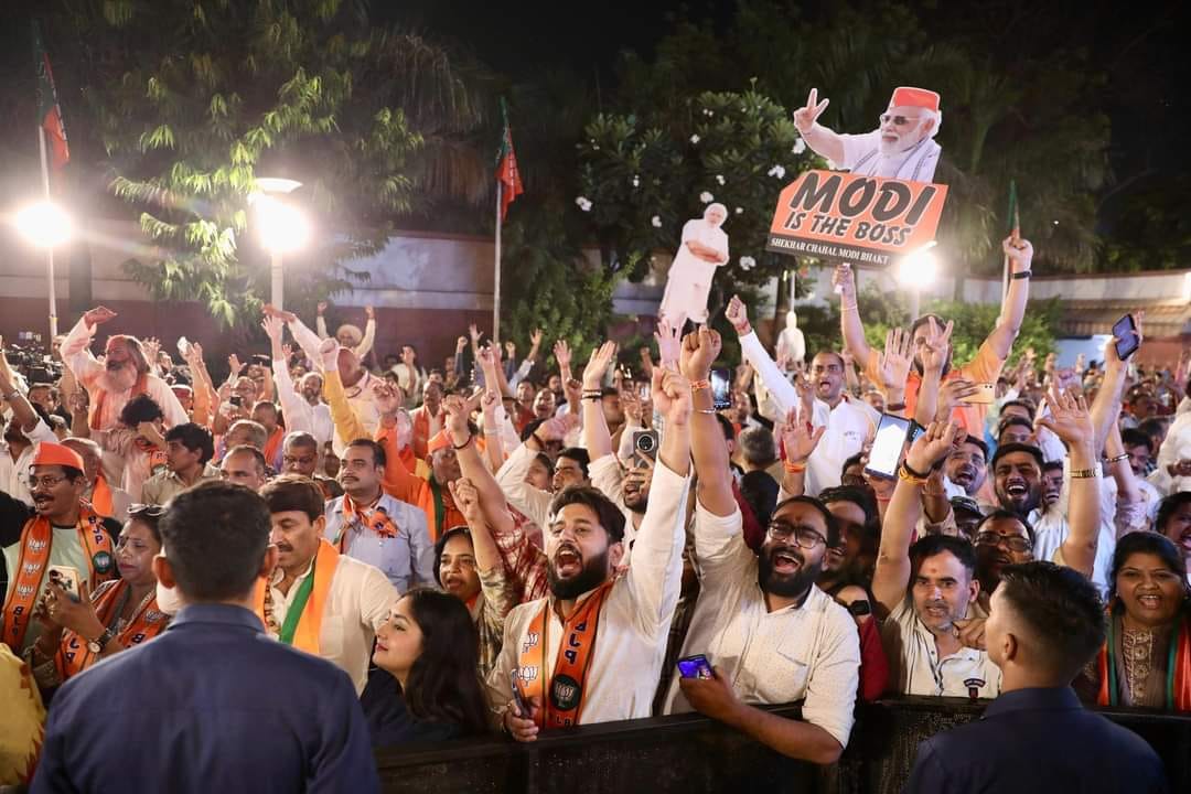 Jubilant BJP workers after the poll results were announced. (Haryana BJP/X)