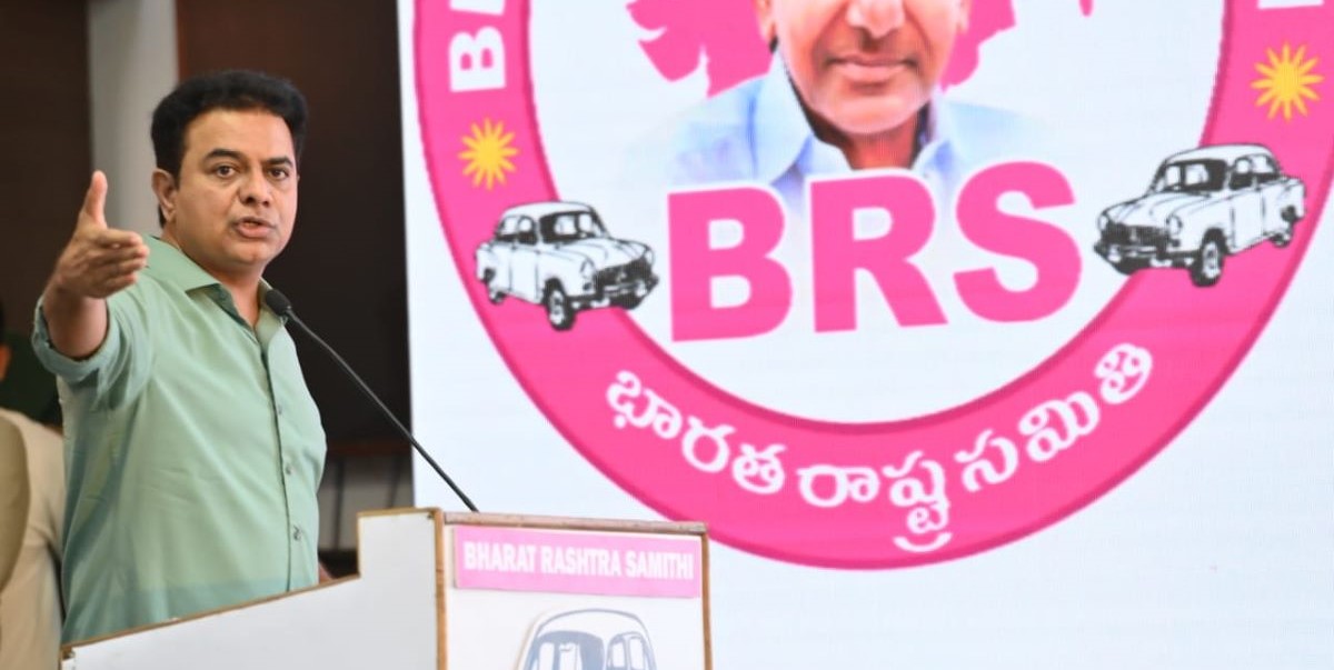 BRS working president KTR adressing the media about Musi riverfront project BRS working president KTR adressing the media about Musi riverfront project