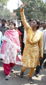 YS Jagan Mohan Reddy's wife Bharati with Sharmila during the latter's padayatra, Maro Praja Prasthanam, in 2012.